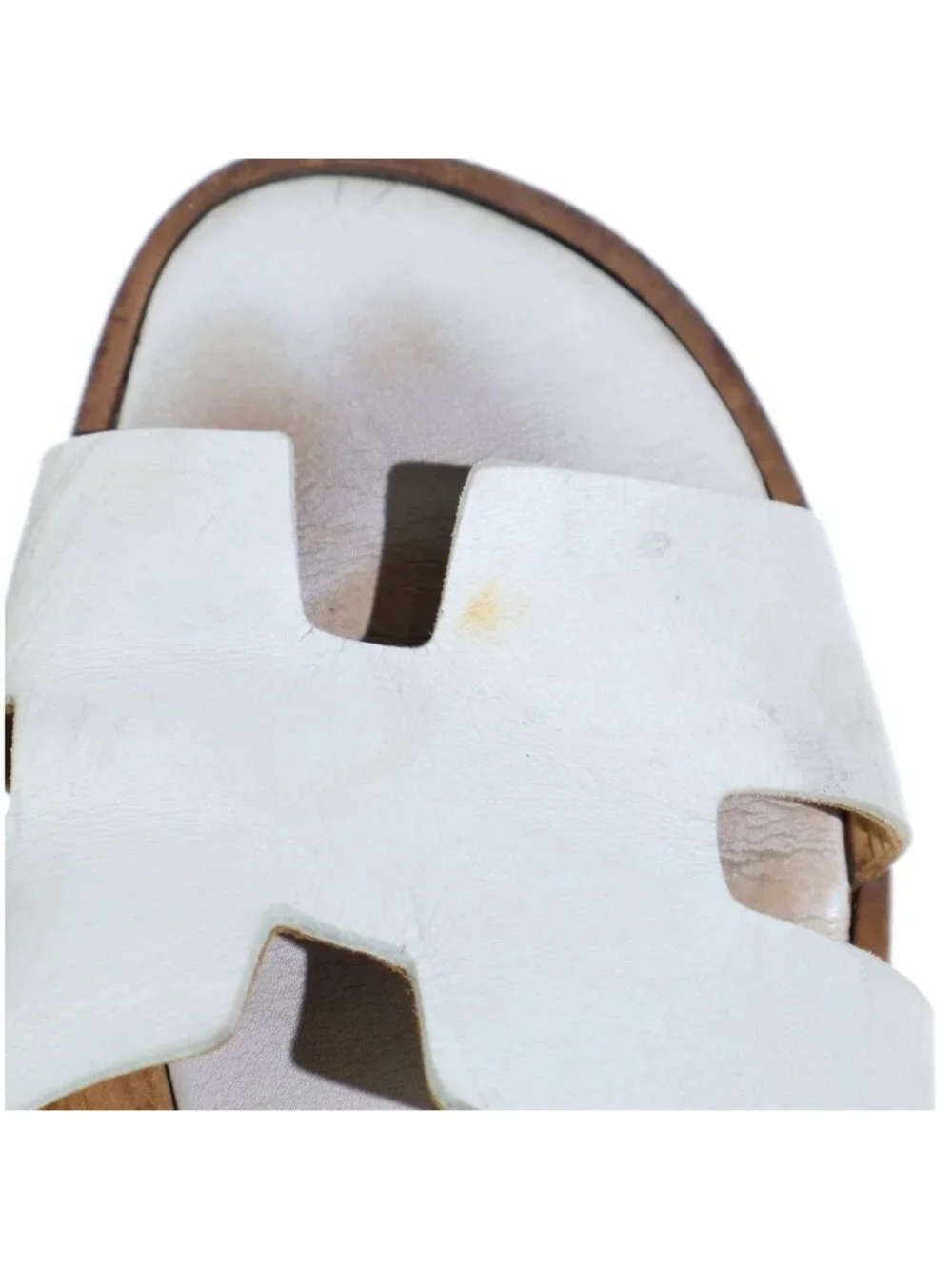 Hermes Izmir Leather Flat Sandals Slides White